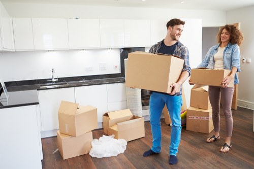 Packed commercial items ready for transport during a Bromley move