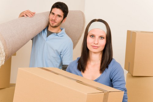 Moving day preparation with boxes and furniture