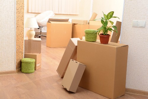 Local removal truck loading furniture and boxes