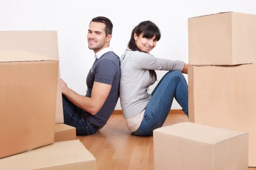 Prepared boxes and furniture ready for collection by a Bromley van service